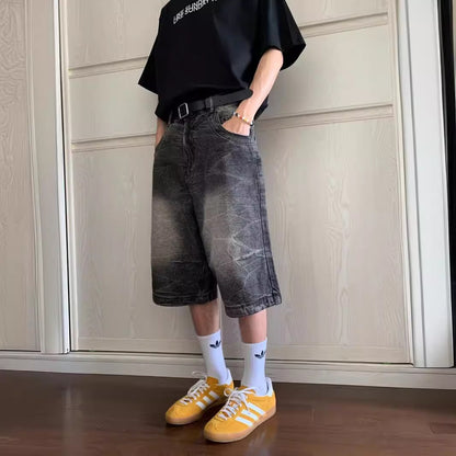 Pantaloncini Uomo in Denim – Shorts Casual Larghi Stile Cowboy Retrò, Taglio Dritto