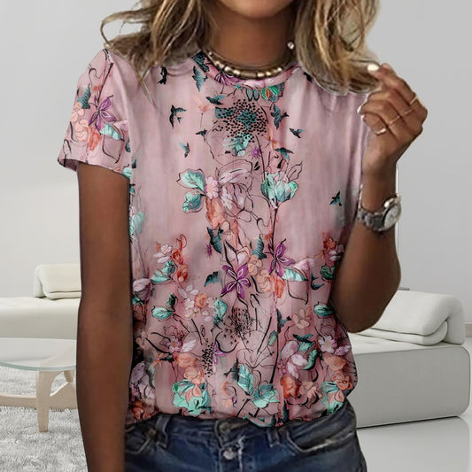 Digital Printing Loose Casual Women's Round Neck T-shirt