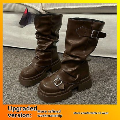 Trendy Retro Handsome Locomotive Thick Bottom Boots Female