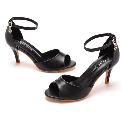 7cm Peep-toe High-heeled Sandals Shallow Mouth Buckle Plus Size