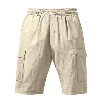 Shorts estivi da uomo in lino, larghi e traspiranti, con più tasche