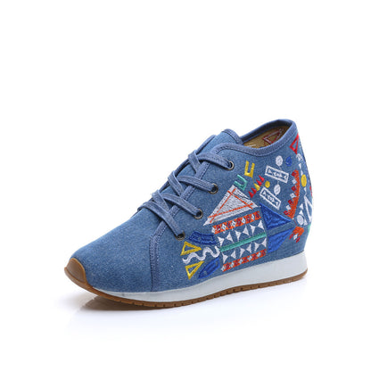 Autumn And Winter Fleece-lined Canvas Embroidered Sneaker