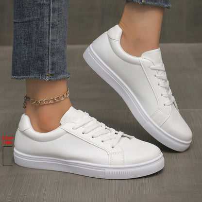 Lace-up White Shoes Women's Flat Leather Surface Sneakers