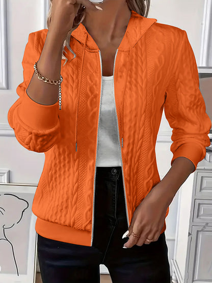 Women's Long-sleeved Knitted Zipper Hooded Jacket