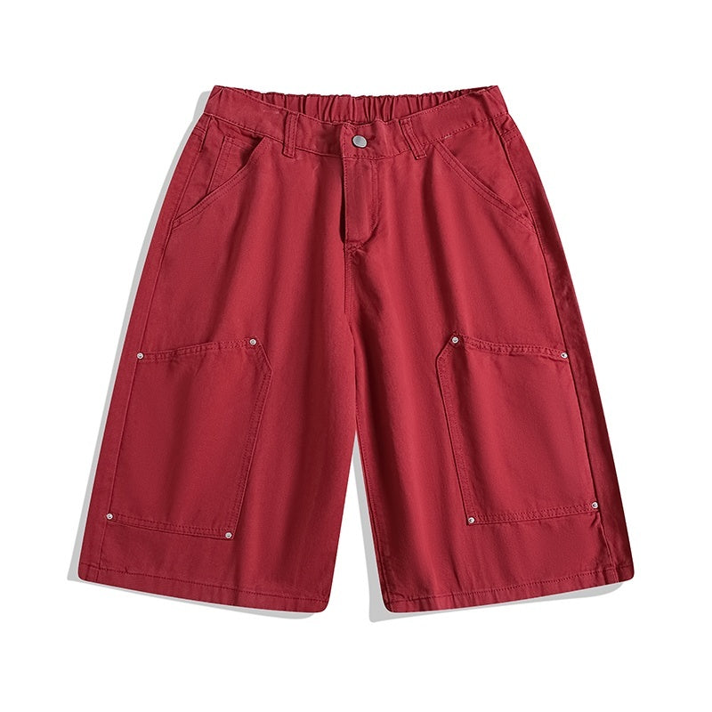 Workwear Rivet Shorts a Gamba Larga – Casual Loose, Vita Media