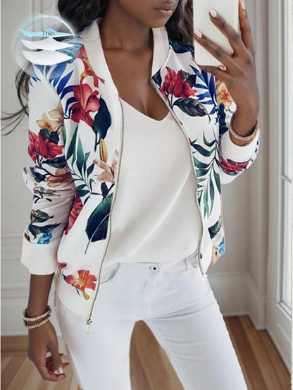 Women's Polka Dot Print Baseball Collar Casual Long Sleeve Jacket