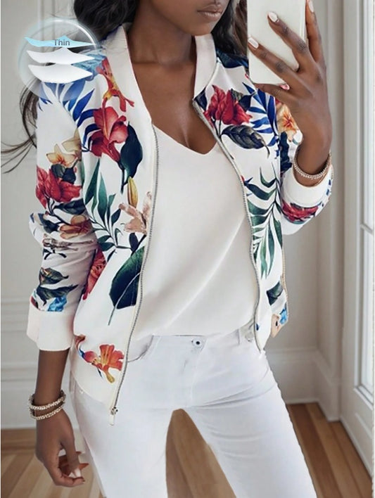 Women's Polka Dot Print Baseball Collar Casual Long Sleeve Jacket