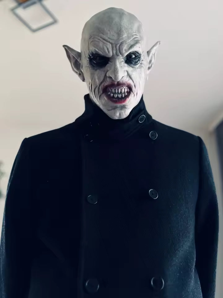 🧛‍♂️ Maschera Nosferatu Vampiro Grigio in Lattice – Halloween,Horror Party
