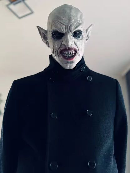 🧛‍♂️ Maschera Nosferatu Vampiro Grigio in Lattice – Halloween,Horror Party