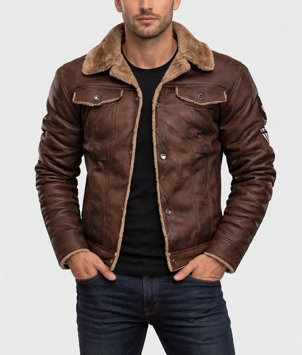 🧥 Giacca Uomo Ecopelle Foderata Pile Invernale Cappotto Casual Pelliccia