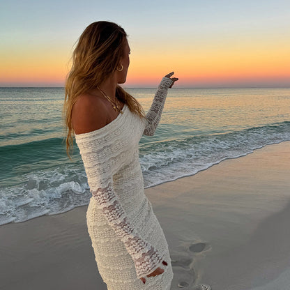 Amazon New Fashionable Elegant Socialite Style Off-shoulder Lace Dress Women