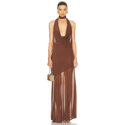 Halter Bare Back Pleated Dress Women