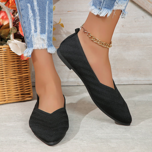 Plus Size Shallow Mouth Flyknit Pumps Popular Pointed-toe Slip-on
