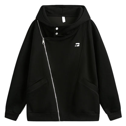Irregular Zipper Hooded Sweater Spring Niche