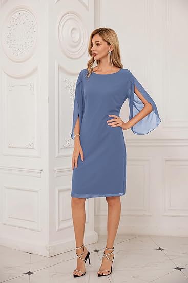European And American Irregular Sleeve Solid Color Chiffon Mid-length Casual Dress