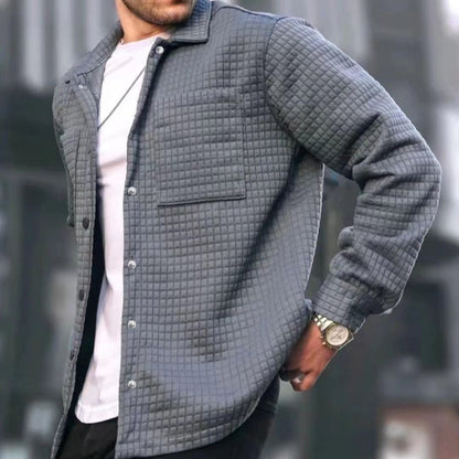 European And American Men's New Plus Size Men's Cardigan Small Plaid Casual Jacquard Sweater Men's Trendy Coat