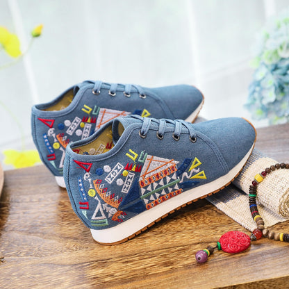 Autumn And Winter Fleece-lined Canvas Embroidered Sneaker