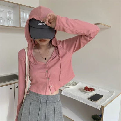 Gray Sun Protection Cardigan Female Summer Small Slim-fit Hood Jacket Long-sleeved