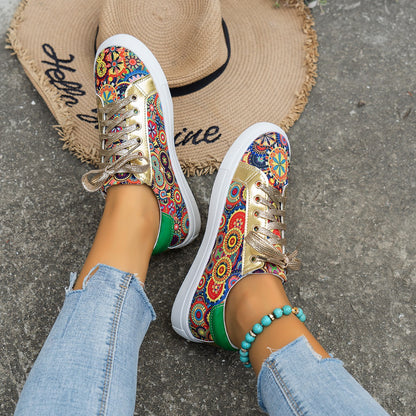 Round Toe Board Shoes Printed Canvas Women's Shoes
