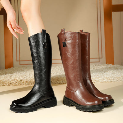 Women's High Tube Long Boots Real Sheepskin Fur Integrated Fleece-lined Thickened