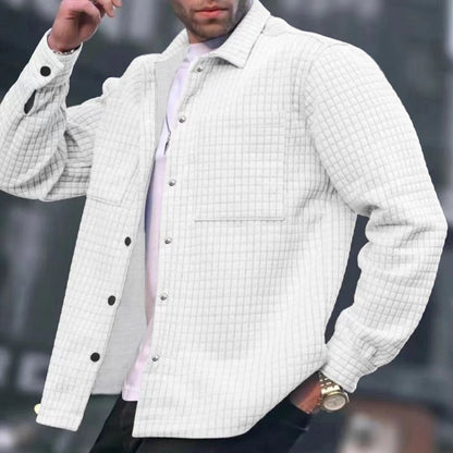 European And American Men's New Plus Size Men's Cardigan Small Plaid Casual Jacquard Sweater Men's Trendy Coat