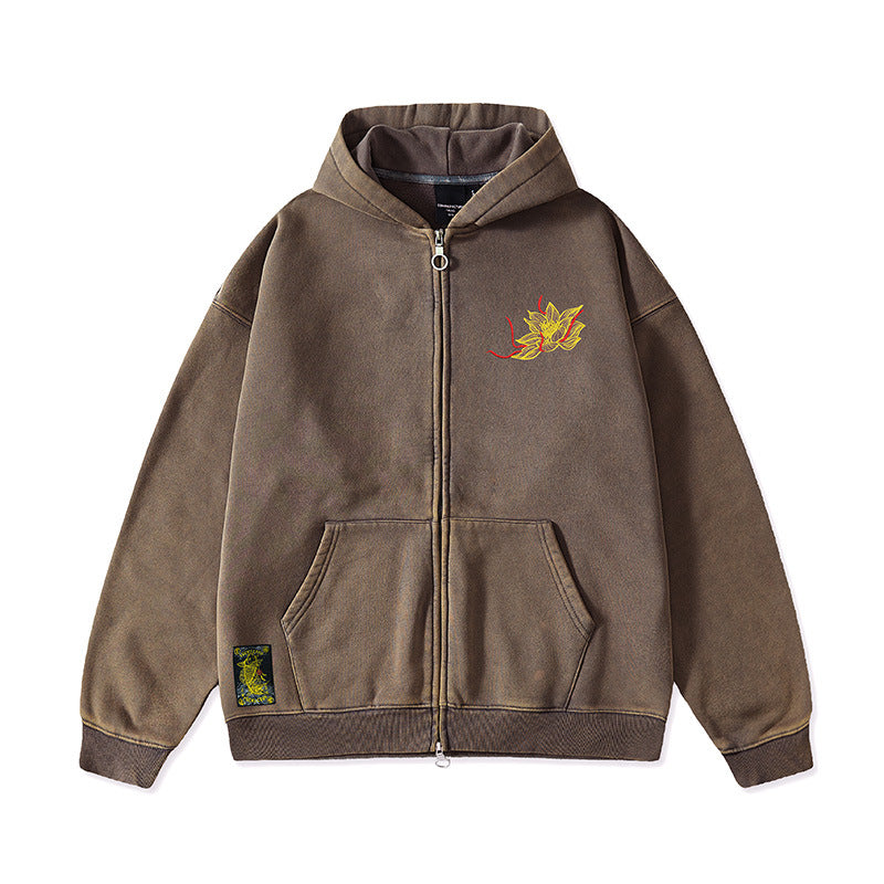 Autumn And Winter Fleece-lined Vintage Chinese Style Embroidered Hoodie