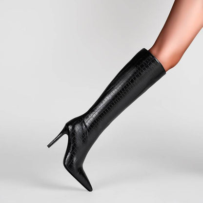 Plaid Solid Color Zipper Pointed Stiletto Heel Boots