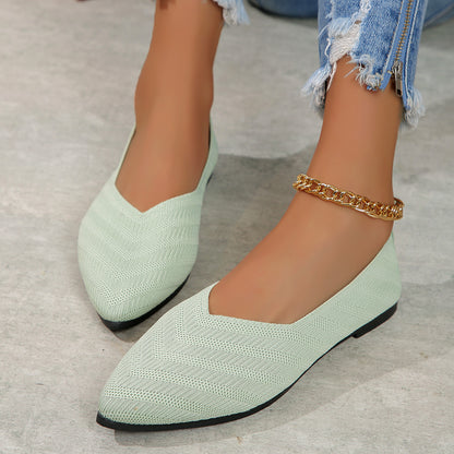 Plus Size Shallow Mouth Flyknit Pumps Popular Pointed-toe Slip-on