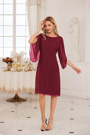 European And American Irregular Sleeve Solid Color Chiffon Mid-length Casual Dress