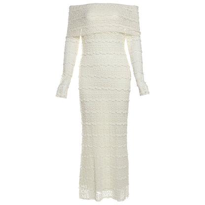 Amazon New Fashionable Elegant Socialite Style Off-shoulder Lace Dress Women