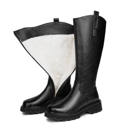 Women's High Tube Long Boots Real Sheepskin Fur Integrated Fleece-lined Thickened