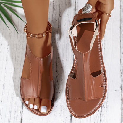 Casual Style Round Toe Fish Mouth Side Empty Heel Outer Wear Plus Size Women's Sandals