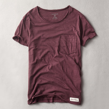 Simple Casual Men's Clothing Summer New Slub Cotton T-shirt