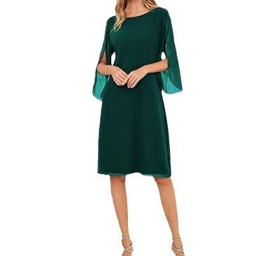 European And American Irregular Sleeve Solid Color Chiffon Mid-length Casual Dress