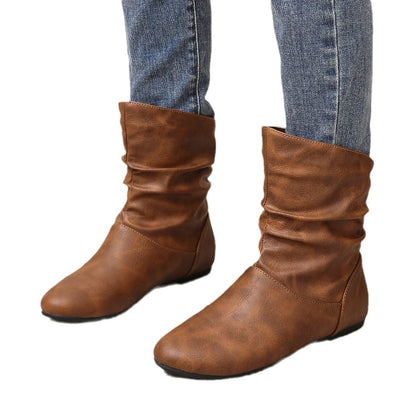 Leather Flat All-match Short Boots Women