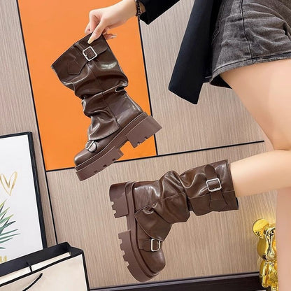 Trendy Retro Handsome Locomotive Thick Bottom Boots Female