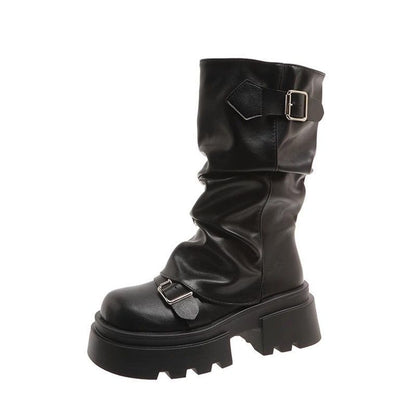 Trendy Retro Handsome Locomotive Thick Bottom Boots Female