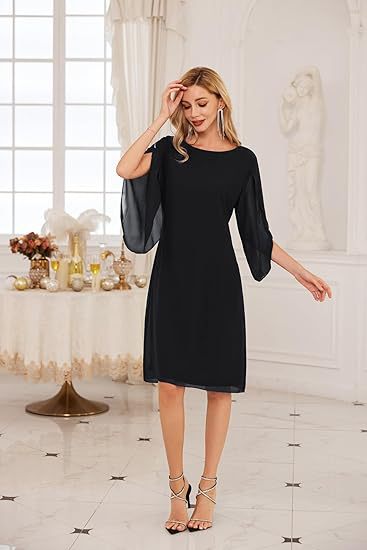 European And American Irregular Sleeve Solid Color Chiffon Mid-length Casual Dress