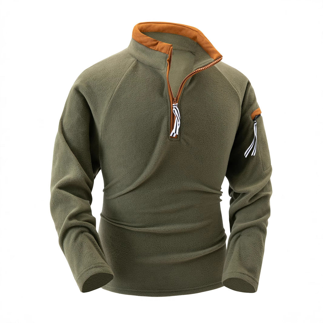 Stand Collar Half Zip Long Sleeve Tactical Arm Zipper Sweater