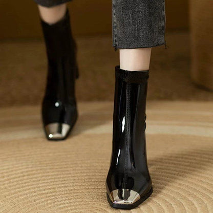 Metal Square Toe High Heel Boots Wild Korean Style