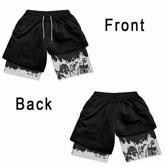 Pantaloncini estivi a doppio strato, da uomo, stile anime