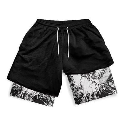 Pantaloncini estivi a doppio strato, da uomo, stile anime