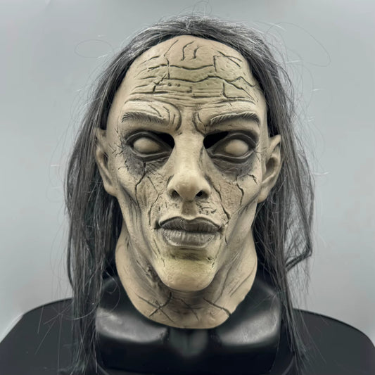 🔥Maschera di Halloween con capelli lunghi grigi, maschera spaventosa da fantasma