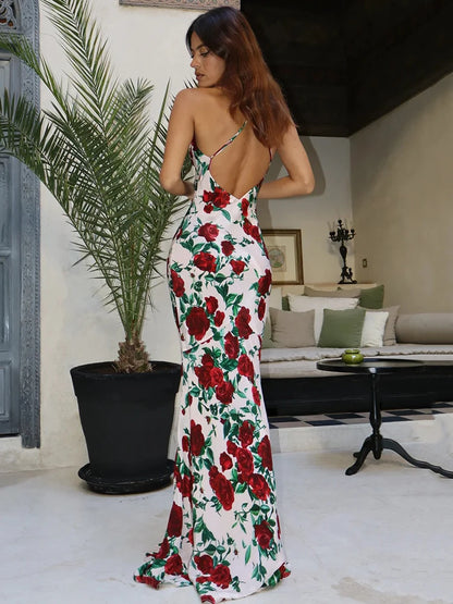 Halter Backless Print Abito sexy elegante