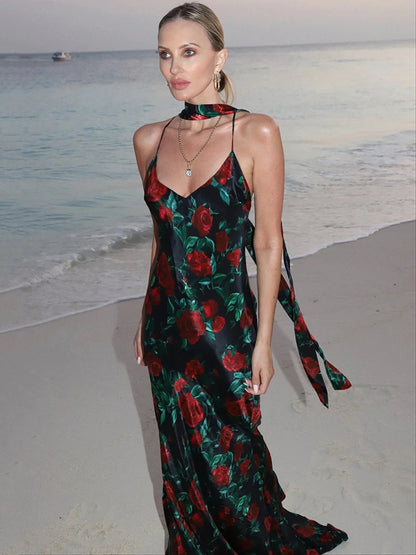Halter Backless Print Abito sexy elegante