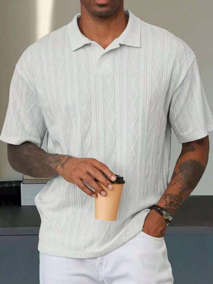 Retro Button Lapel Short Sleeve T-shirt Breathable Short Sleeve Loose Texture Knitted