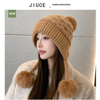 Idle Style Thick Double-layer Ear Protection Cold-proof Shuttlecock Rabbit Fur Hat