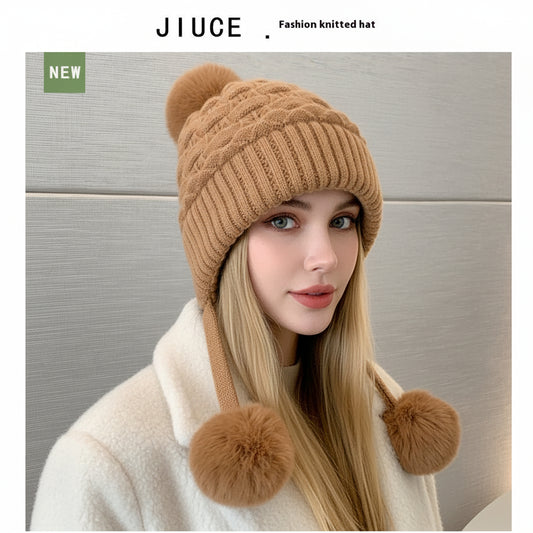 Idle Style Thick Double-layer Ear Protection Cold-proof Shuttlecock Rabbit Fur Hat
