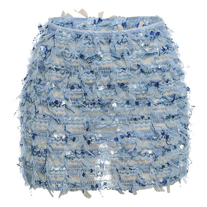 Street Trend Creative Stripes Tassel High Waist Slim Fit Skirt Women