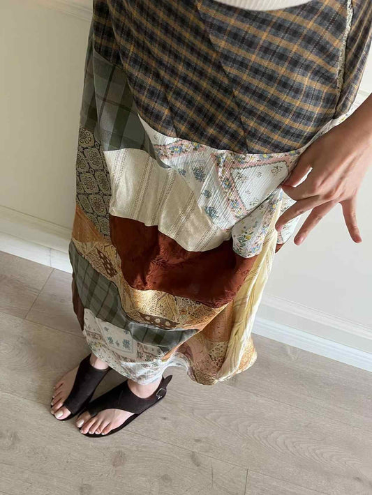 Gonna Donna Lunga Linea A Vita Alta Patchwork Artistica Stile Vacanza